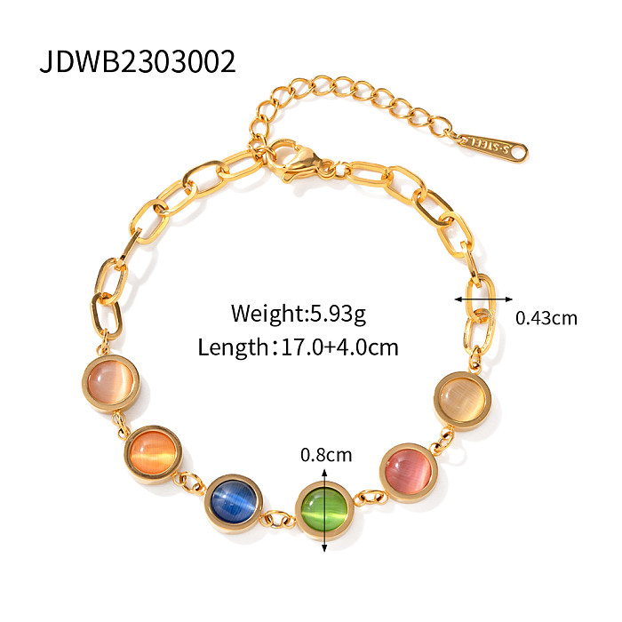 INS Style Hip-Hop Oval Shell Stainless Steel Plating Inlay Artificial Gemstones 18K Gold Plated Bracelets