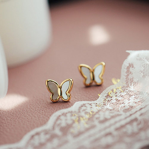 Boucles d'oreilles papillon de Style coréen, 1 paire, en acier inoxydable, coquille plaquée