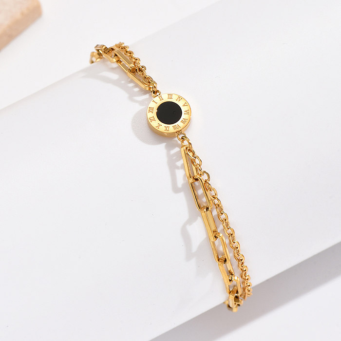 Elegant Simple Style Round Stainless Steel Plating Inlay Acrylic 14K Gold Plated Bracelets