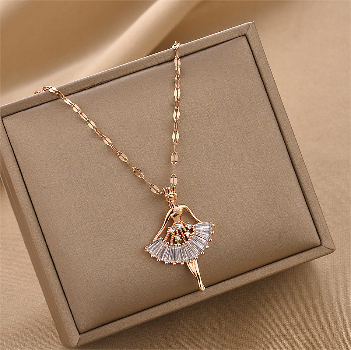 Fashion Ballet Girl Stainless Steel Plating Inlay Zircon Pendant Necklace 1 Piece
