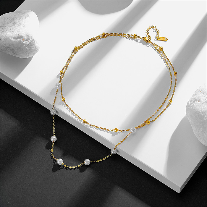 Elegant Solid Color Stainless Steel  Plating 18K Gold Plated Layered Necklaces