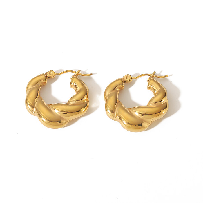 1 Paar Basic-Ohrringe im klassischen Stil mit runder Drehung und Polierbeschichtung aus Edelstahl mit 18-Karat-Vergoldung