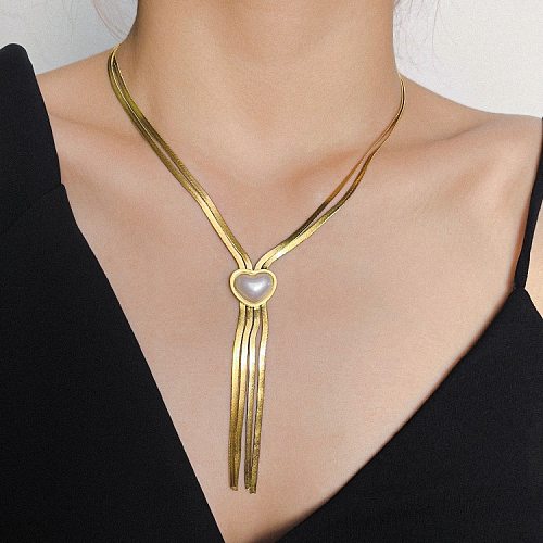 Collier avec pendentif en perles, Style Simple, rond, en forme de cœur, plaqué en acier inoxydable, 1 pièce