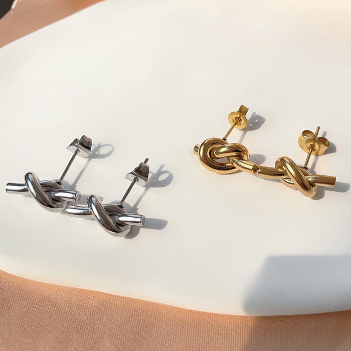 1 paire de clous d'oreilles en acier inoxydable, Style IG Simple, placage de nœuds