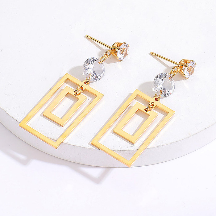Fashion Square Stainless Steel  Dangling Earrings Plating Inlaid Zircon Stainless Steel  Earrings