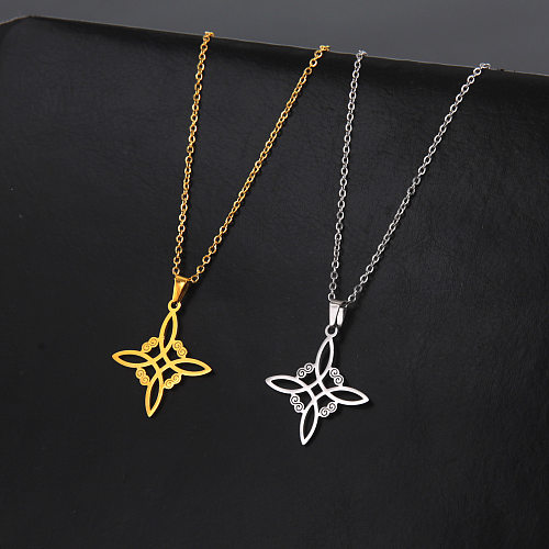 Cross-Border Hot Selling Hot Sale Real Gold Electroplated Square Celtic Knot Hollow Witch Knot 304 Material Stainless Steel  Necklace