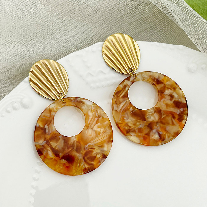 1 paire de boucles d'oreilles pendantes rondes de Style français en acier inoxydable plaqué or