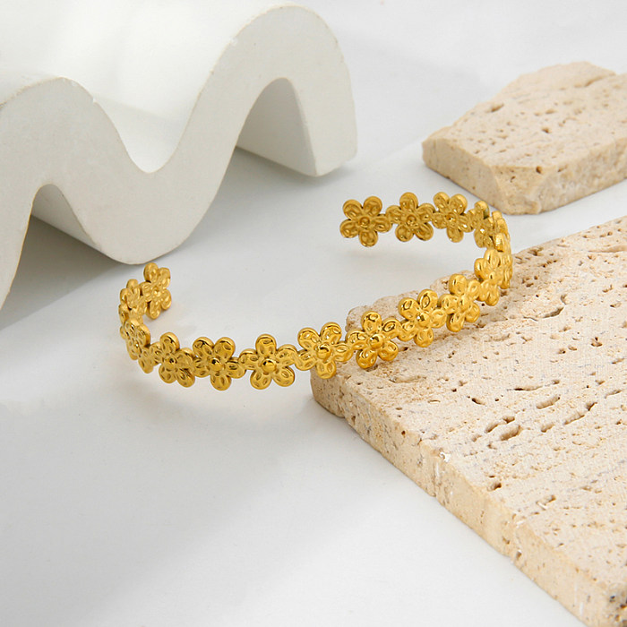 Estilo étnico retrô pétala boêmia aço inoxidável titânio banhado a ouro 18K pulseira