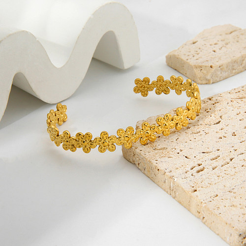Bracelet plaqué or 18 carats en acier inoxydable avec pétales de bohème de style ethnique rétro