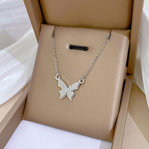 Lady Butterfly Stainless Steel Plating Pendant Necklace 1 Piece
