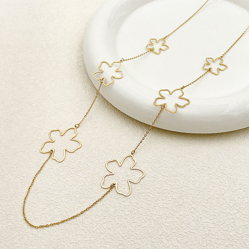Vergoldete Halskette mit Glam-Blumen-Patchwork-Beschichtung aus Edelstahl