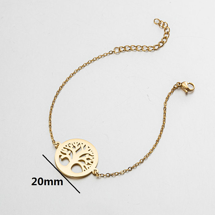 1 Piece Simple Style Tree Coconut Tree Lotus Stainless Steel Plating Hollow Out Bracelets