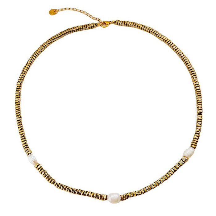 Urlaubs-Halskette mit geometrischer Süßwasserperle, Edelstahlbeschichtung und 18-Karat-Vergoldung