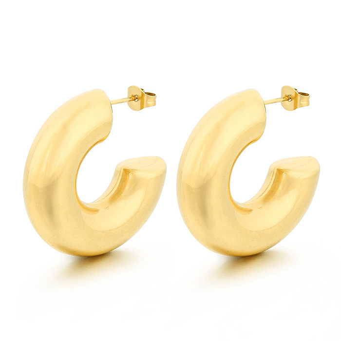 1 paire de boucles d'oreilles en acier inoxydable plaqué or 18 carats, Style moderne et Simple, couleur unie