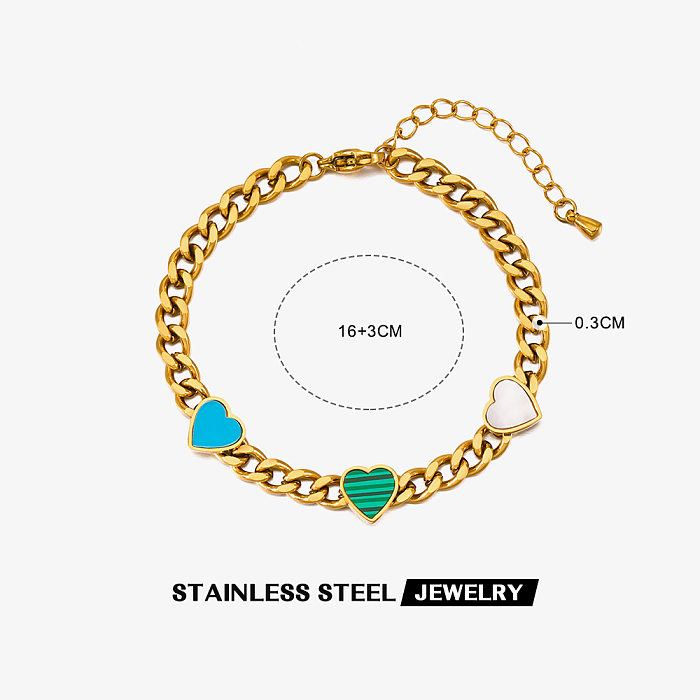 IG Style Round Square Heart Shape Stainless Steel Plating Inlay Malachite Bracelets