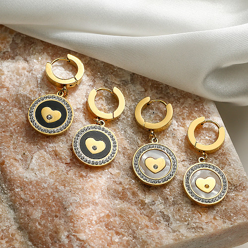 1 Paar schlichte Ohrringe im Pendel-Stil mit herzförmiger Beschichtung und Inlay aus Edelstahl mit Zirkon und 18-karätiger Vergoldung