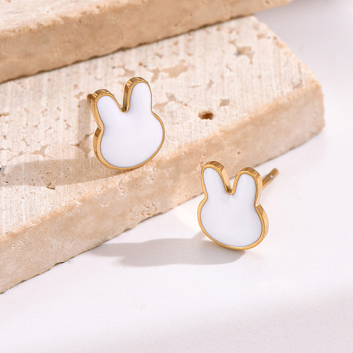 1 Pair Casual Cute Simple Style Rabbit Animal Stainless Steel  Polishing Epoxy Plating 14K Gold Plated Ear Studs