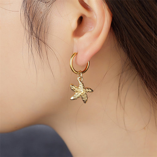 1 paire de boucles d'oreilles en acier inoxydable plaqué or, Style Simple, Style classique, étoile de mer, coquille de conque