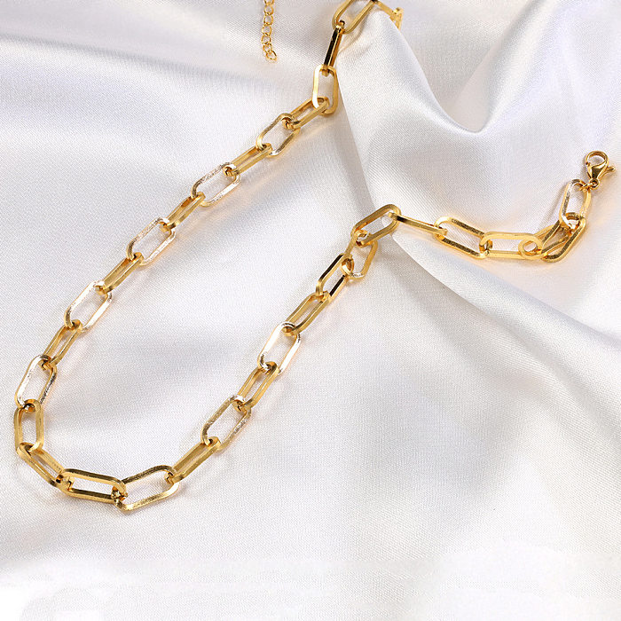 Geometrische Retro-Halskette im schlichten Stil mit 18 Karat vergoldetem Edelstahl