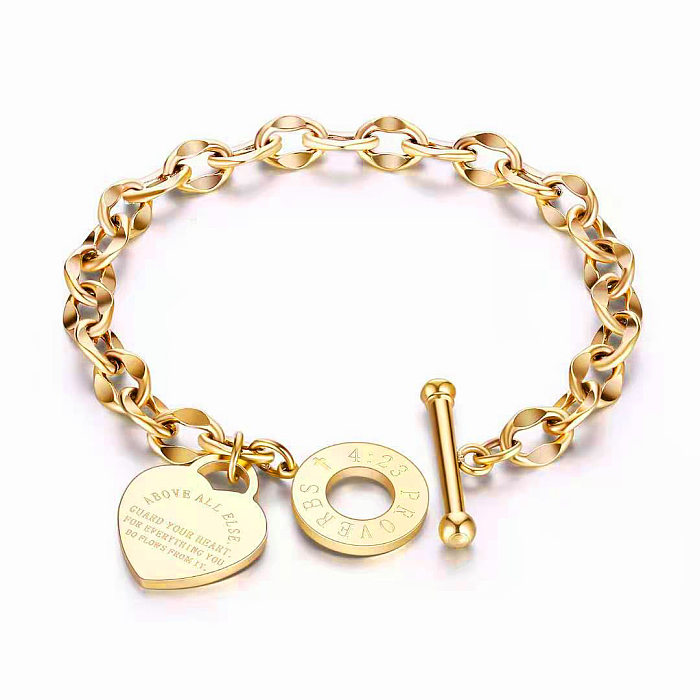 Fashion Heart Shape Titanium Steel Inlaid Gold Bracelets 1 Piece