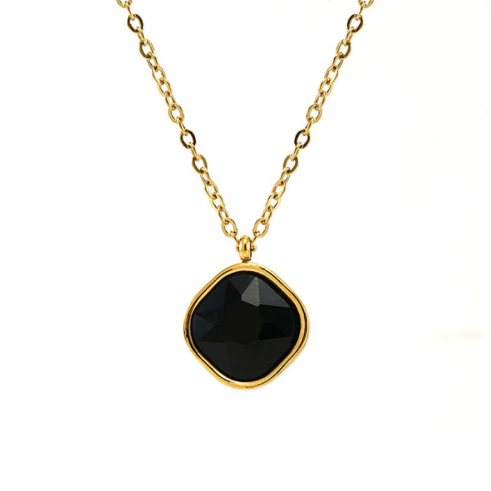 Fashion Round Stainless Steel Plating Inlay Zircon Pendant Necklace 1 Piece