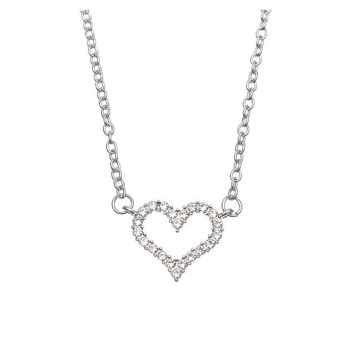 Vintage Style Heart Shape Stainless Steel  Plating Inlay Rhinestones Pendant Necklace
