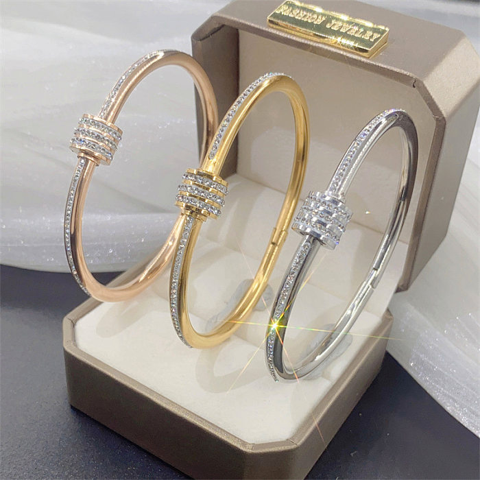 Bracelet rétro géométrique en titane et acier avec incrustation de pierres précieuses artificielles, 1 pièce