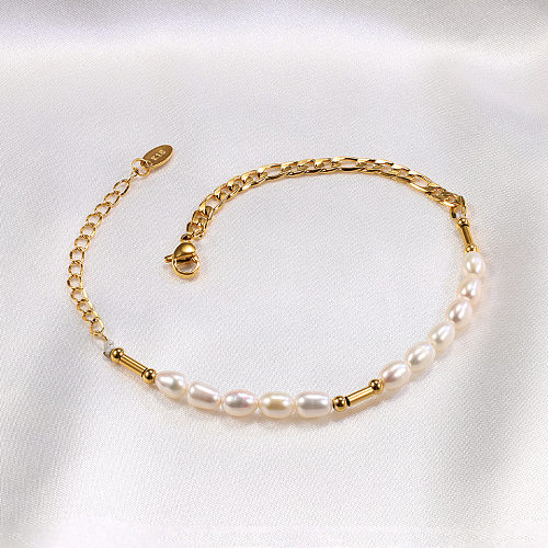 Bracelets rétro géométriques en titane et acier plaqué perles