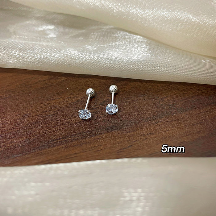 1 Pair Simple Style Round Inlay Stainless Steel  Zircon Ear Studs
