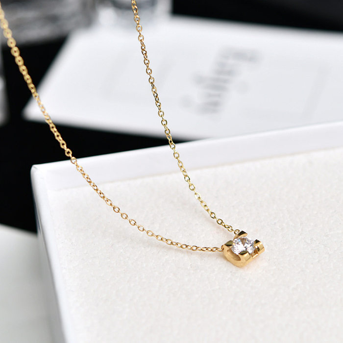Simple Style Square Stainless Steel Plating Inlay Artificial Diamond 18K Gold Plated Necklace