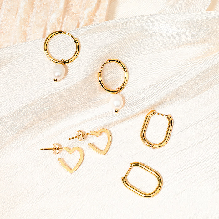 1 Pair Casual Simple Style Heart Shape Plating Stainless Steel  Stainless Steel Gold Plated Ear Studs