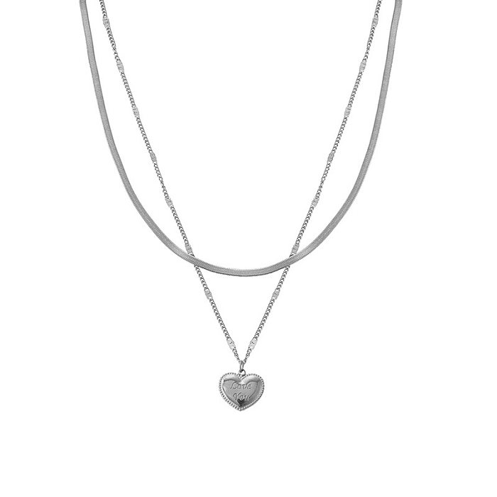 Fashion Heart Shape Stainless Steel Plating Layered Necklaces 1 Piece