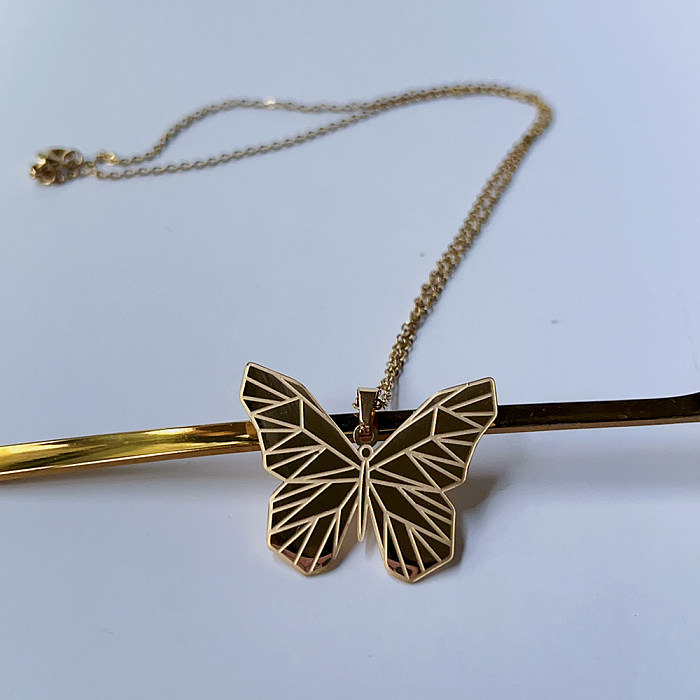 Niedliche, rockige, klassische Tier-Schmetterlings-Anhänger-Halskette aus Edelstahl mit 14-Karat-Vergoldung in großen Mengen