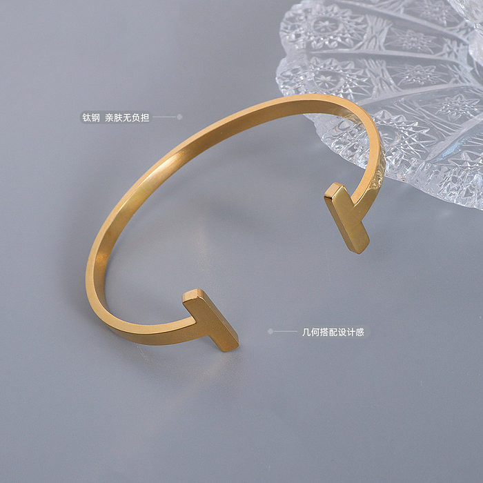 European And American Style Geometric T-shaped Open Bracelet Titanium Steel