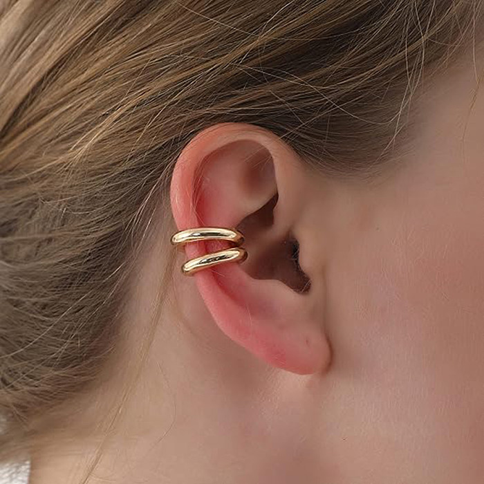 1 par IG estilo simples estilo C chapeamento em aço inoxidável 18K punhos de orelha banhados a ouro