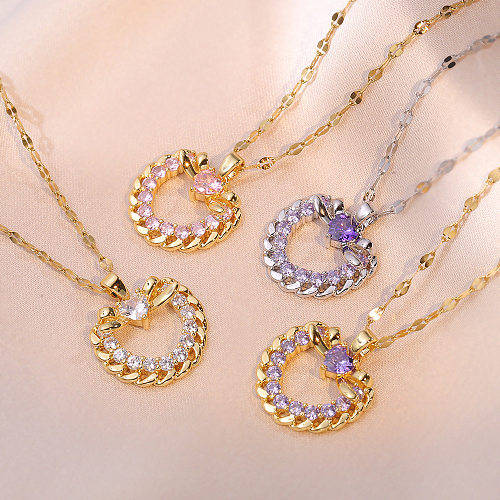 IG Style Retro Heart Shape Bow Knot Stainless Steel Plating Hollow Out Inlay Zircon Pendant Necklace 1 Piece