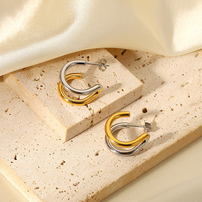 Simple Stainless Steel  Contrast Color Geometric Double-layer Line C-shaped Earrings