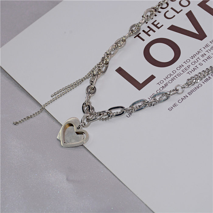 Hip-Hop Heart Shape Stainless Steel Plating Pendant Necklace