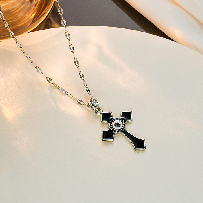 Streetwear Cross Stainless Steel Enamel Pendant Necklace