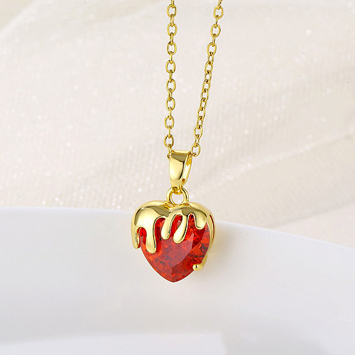 1 pieza de collar con colgante de circón con incrustaciones de acero inoxidable en forma de corazón de estilo simple