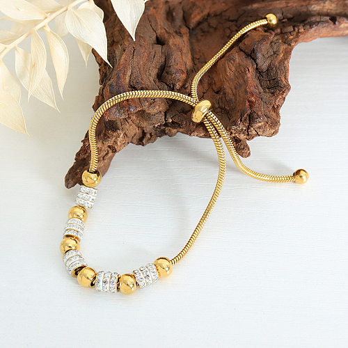 Simple Style Solid Color Titanium Steel Inlay Artificial Crystal Bracelets