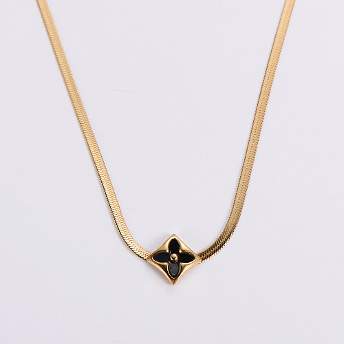 Simple Style Four Leaf Clover Stainless Steel  Enamel Gold Plated Pendant Necklace 1 Piece