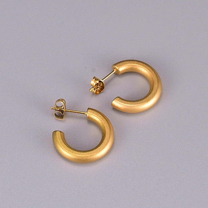 Retro Sandblasted C-shaped Stainless Steel Earrings