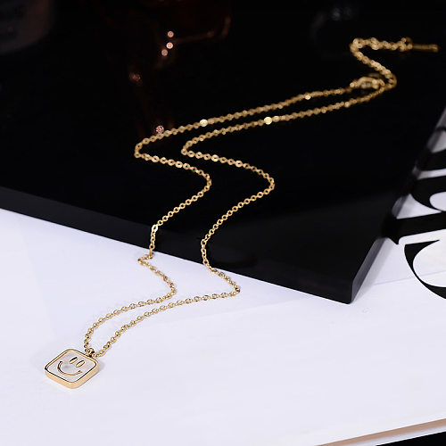 Simple Style Streetwear Smiley Face Stainless Steel Plating Inlay Shell 18K Gold Plated Pendant Necklace