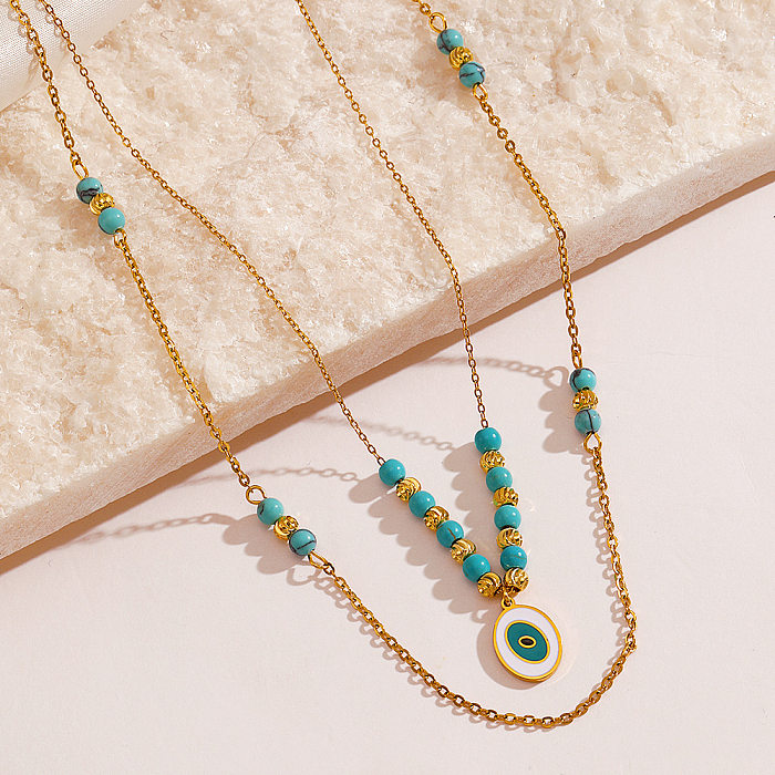 IG Style Ethnic Style Eye Stainless Steel  Stainless Steel Beaded Enamel Plating 18K Gold Plated Layered Necklaces