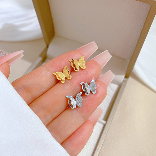 1 Pair Simple Style Butterfly Stainless Steel Plating Ear Studs