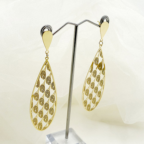 1 Paar luxuriöse Queen-Braut-Wassertropfen-Ohrringe aus Edelstahl mit unregelmäßiger Beschichtung, ausgehöhlt, vergoldet