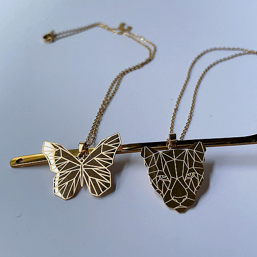 Collier avec pendentif en forme de papillon et d'animal de style classique, mignon Rock, plaqué or 14 carats, en acier inoxydable, en vrac