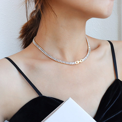 Fashion Square Stainless Steel Choker Plating Inlay Zircon Stainless Steel  Necklaces 1 Piece