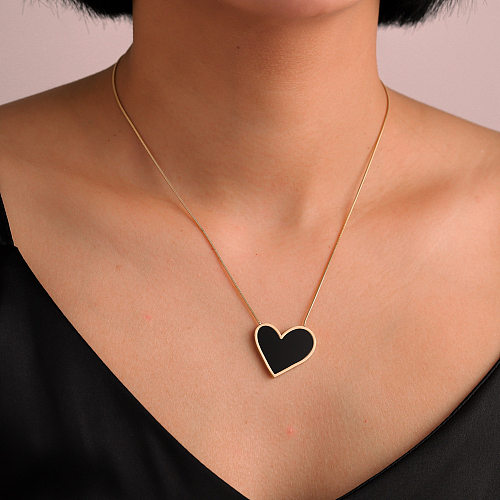 Simple Black Heart Stainless Steel Gold-plated Snake Bone Chain Necklace